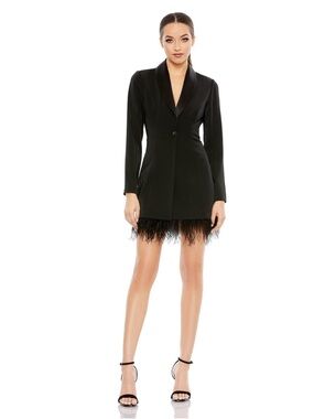 Mac Duggal 26510 Feather Hem Tuxedo Blazer Dress Black Sz 2 Cocktail